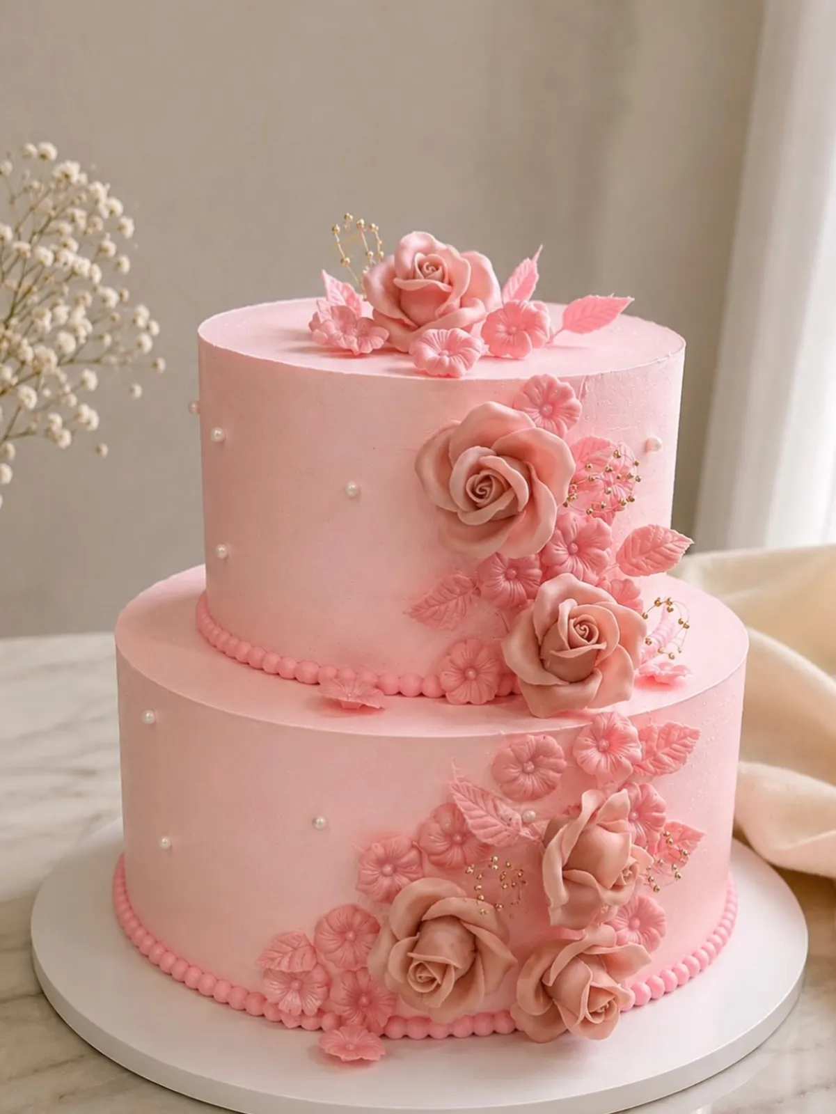 Blush rose quinceañera cake by GP Desserts